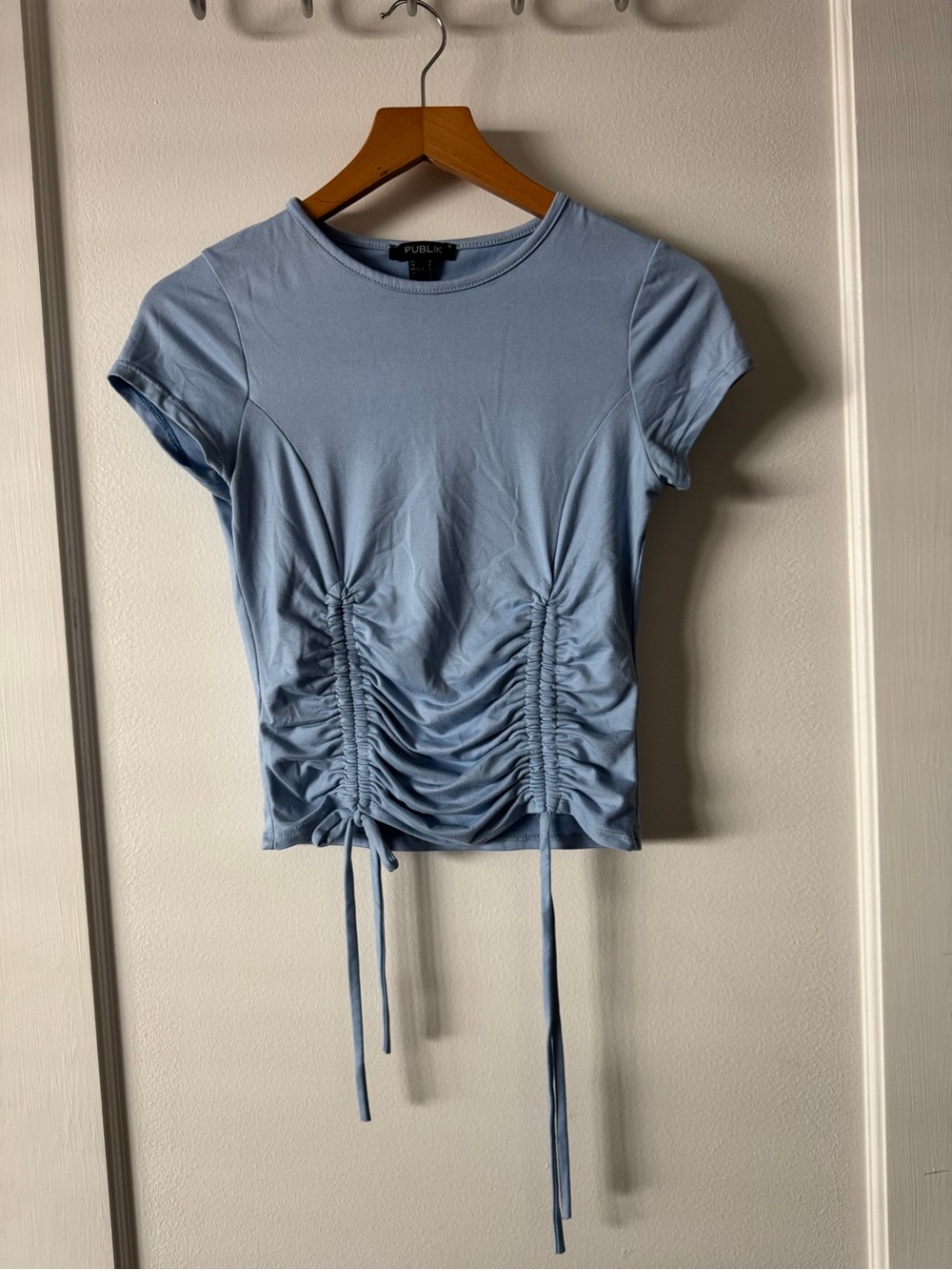 Publik Light Blue Ruched Tie-Front Tee